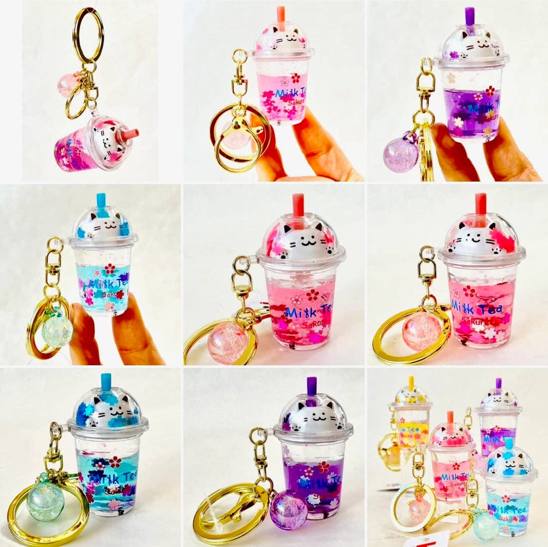 12078 Kitty Milk Tea Floaty Key Charm