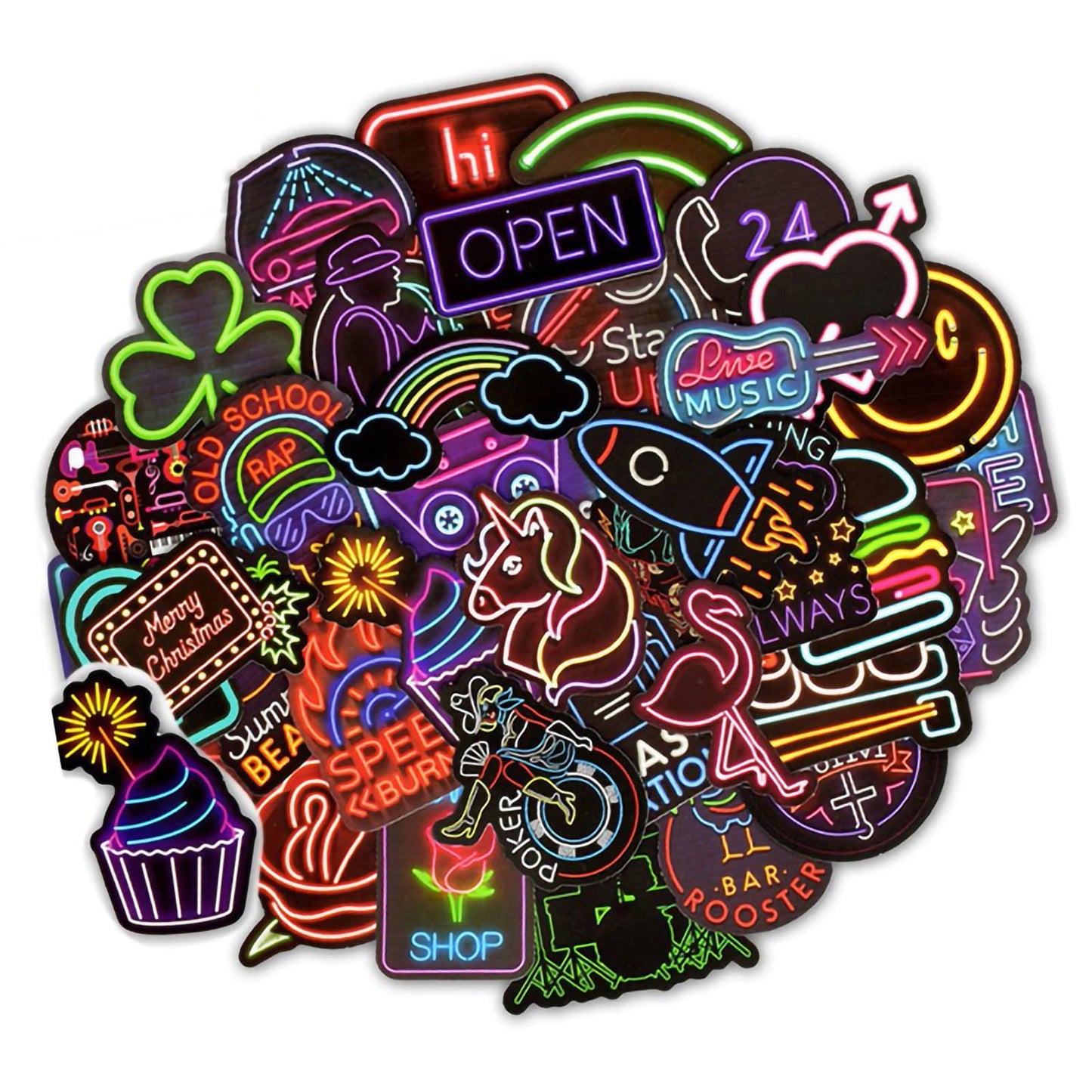(Neon Light Series) Stickers for Water Bottles 50Pack/Pcs Albums Stickers Merchandise Vinyl Waterproof Laptop Water Bottle Stickers