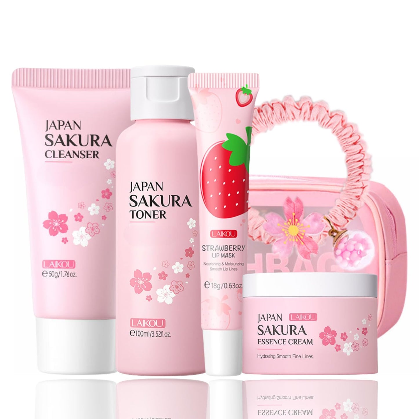 Cherry Blossom Skincare Gift Set - Skin Care Set Hydrating - Skincare for Girls 10-12 Moisturizing - Travel Kit with CleanserTonerLip MaskCream(One Size Cherry Blossom 6PCS Scent)