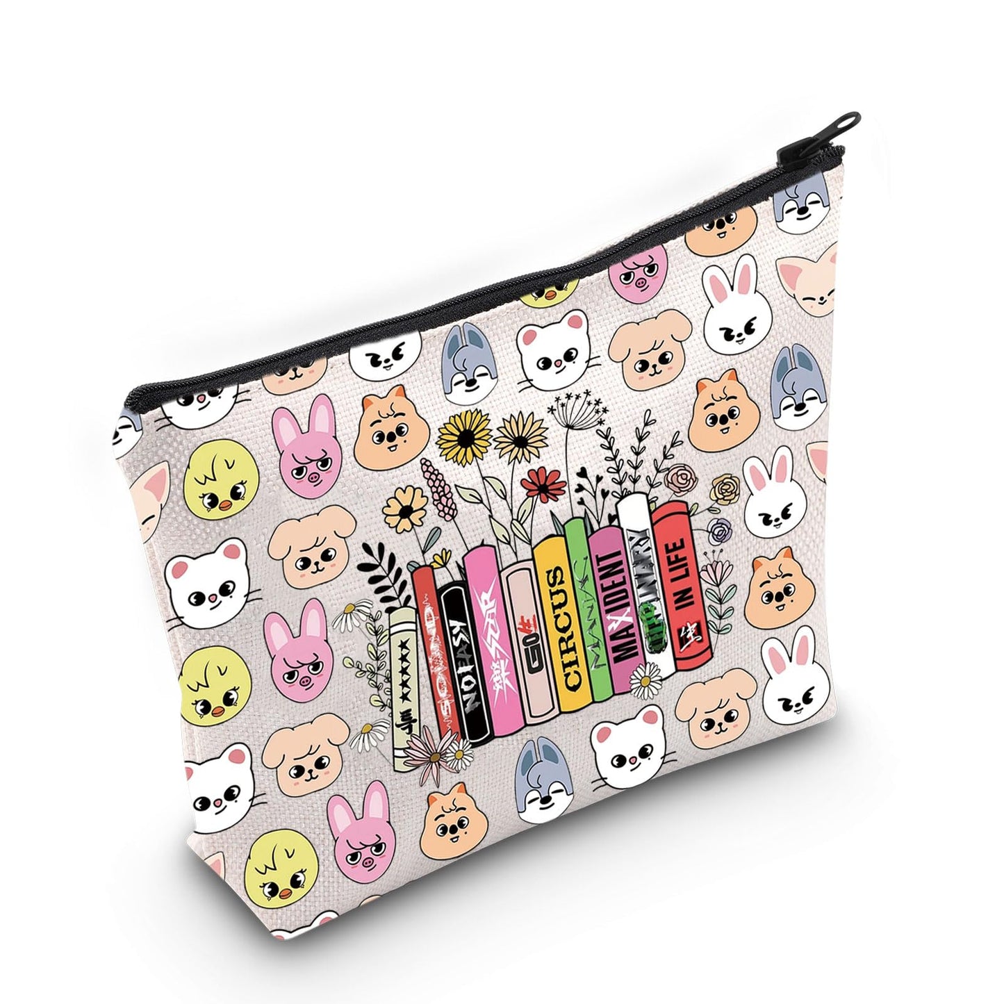 LEVLO SKZOO Cosmetic Make Up Bag SKZ K-POP Fans Gift SKZOO Cartoon Member Zipper Pouch Bag SKZ Merchandise For K-POP Fans (SKZ Life Bag)