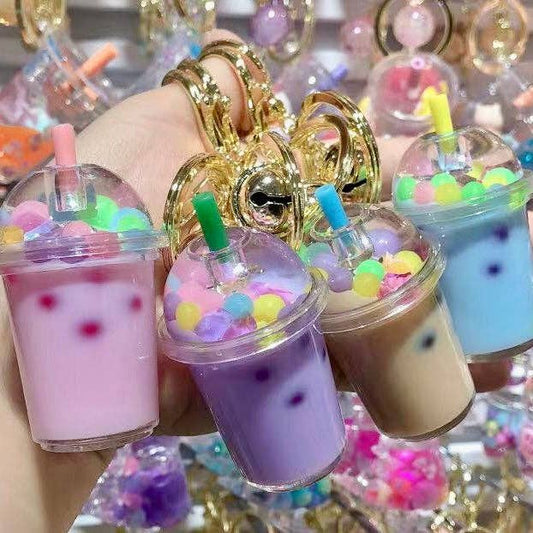 Pastel Round Top Boba Floaty Key Charm | Kawaii Glitter Bag Charm
