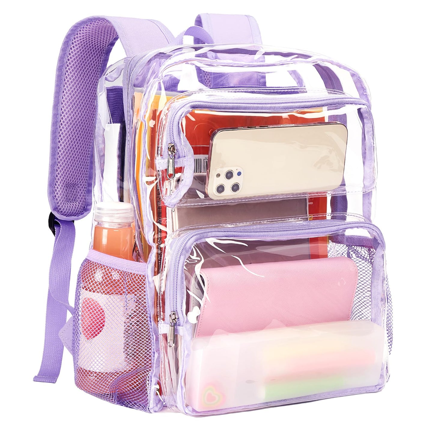 Vorspack Clear Backpack For Girls Women School Bookbag Heavy Duty - Large Clear Bookbag Transparent Backpacks TransparentSee Through Backpack for College Work Travel Festival - Purple