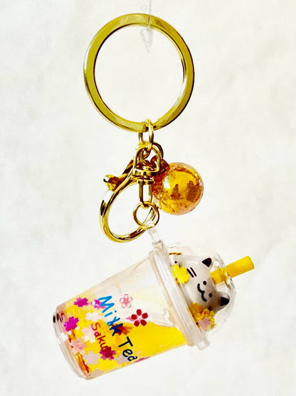 12078 Kitty Milk Tea Floaty Key Charm