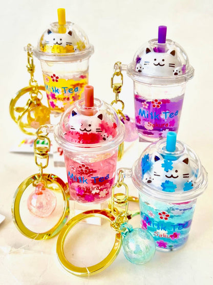 12078 Kitty Milk Tea Floaty Key Charm