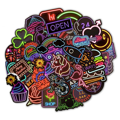 (Neon Light Series) Stickers for Water Bottles 50Pack/Pcs Albums Stickers Merchandise Vinyl Waterproof Laptop Water Bottle Stickers