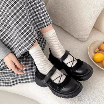 Women's Platform Mary Jane Loafers, Crisscross Strap Chunky Heel Casual Shoes, Sweet & Cool Style for Spring Daily Date & Party