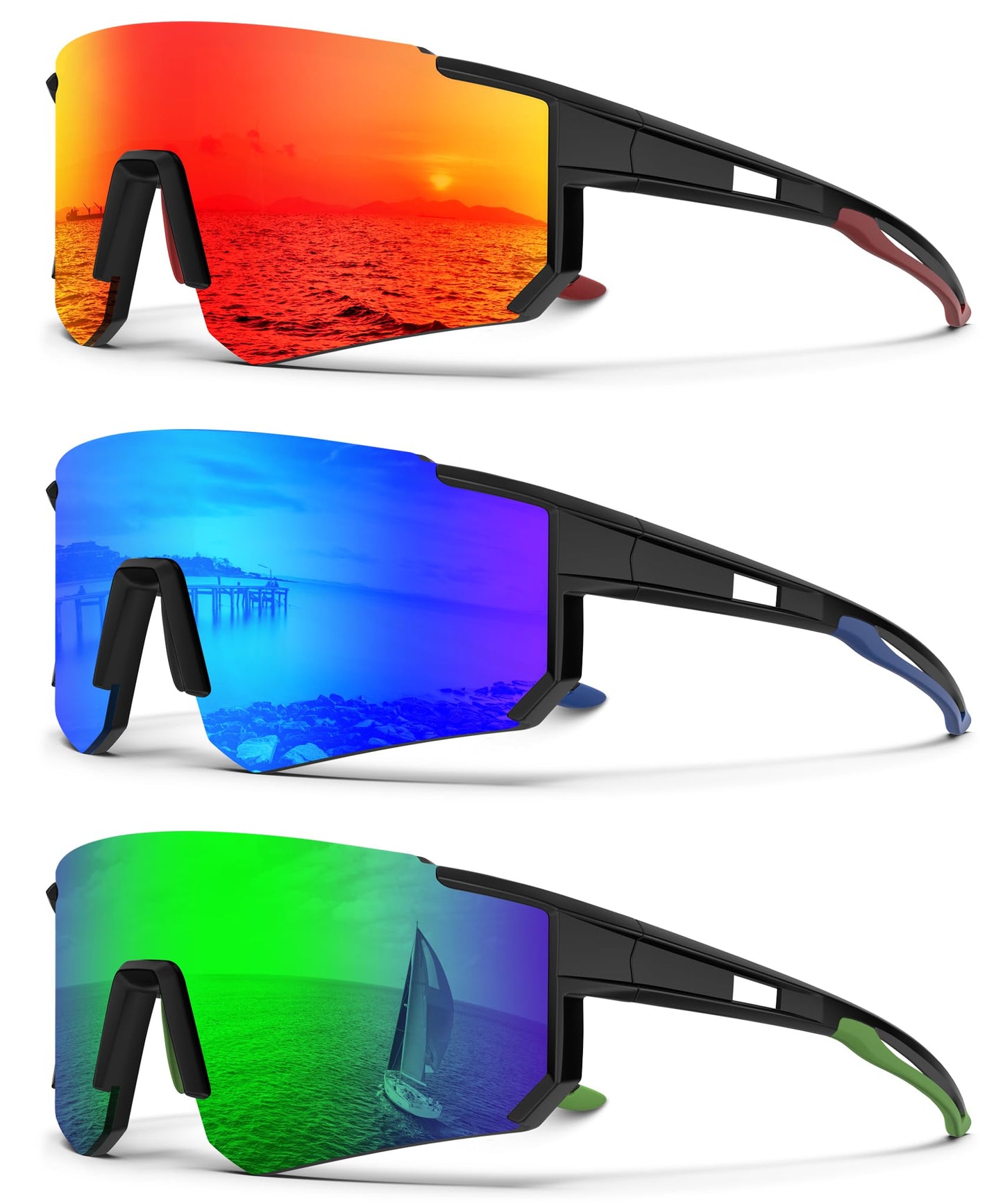 OUKEMAX Tri-Pack Polarized Sports Sunglasses