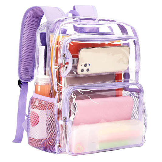 Vorspack Clear Backpack For Girls Women School Bookbag Heavy Duty - Large Clear Bookbag Transparent Backpacks TransparentSee Through Backpack for College Work Travel Festival - Purple