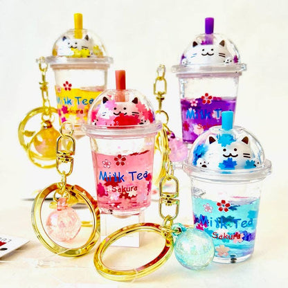 12078 Kitty Milk Tea Floaty Key Charm